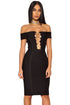 Sexy Gold Chain Crisscross Lace up Black Bandage Dress